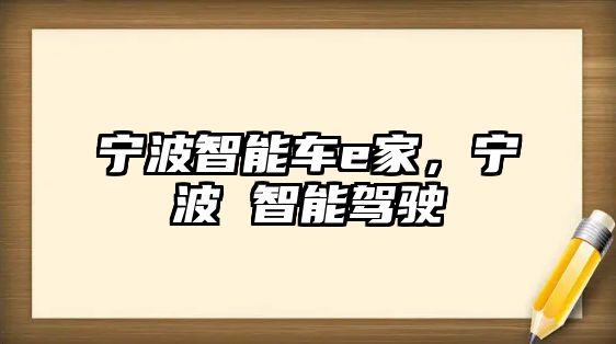 寧波智能車e家，寧波 智能駕駛