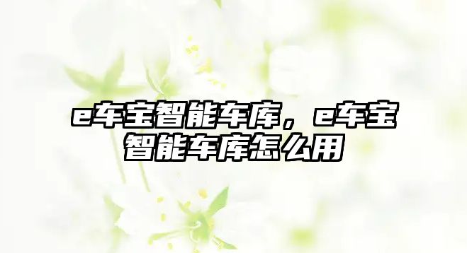 e車寶智能車庫，e車寶智能車庫怎么用